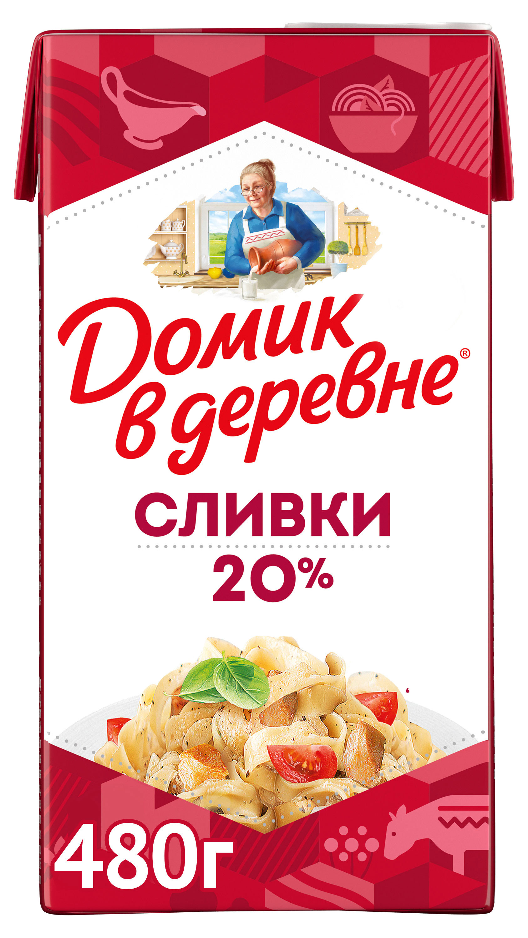 Изображение товара Сливки стерилизованные питьевые «Домик в деревне» нормализованные 20% БЗМЖ, 480 г