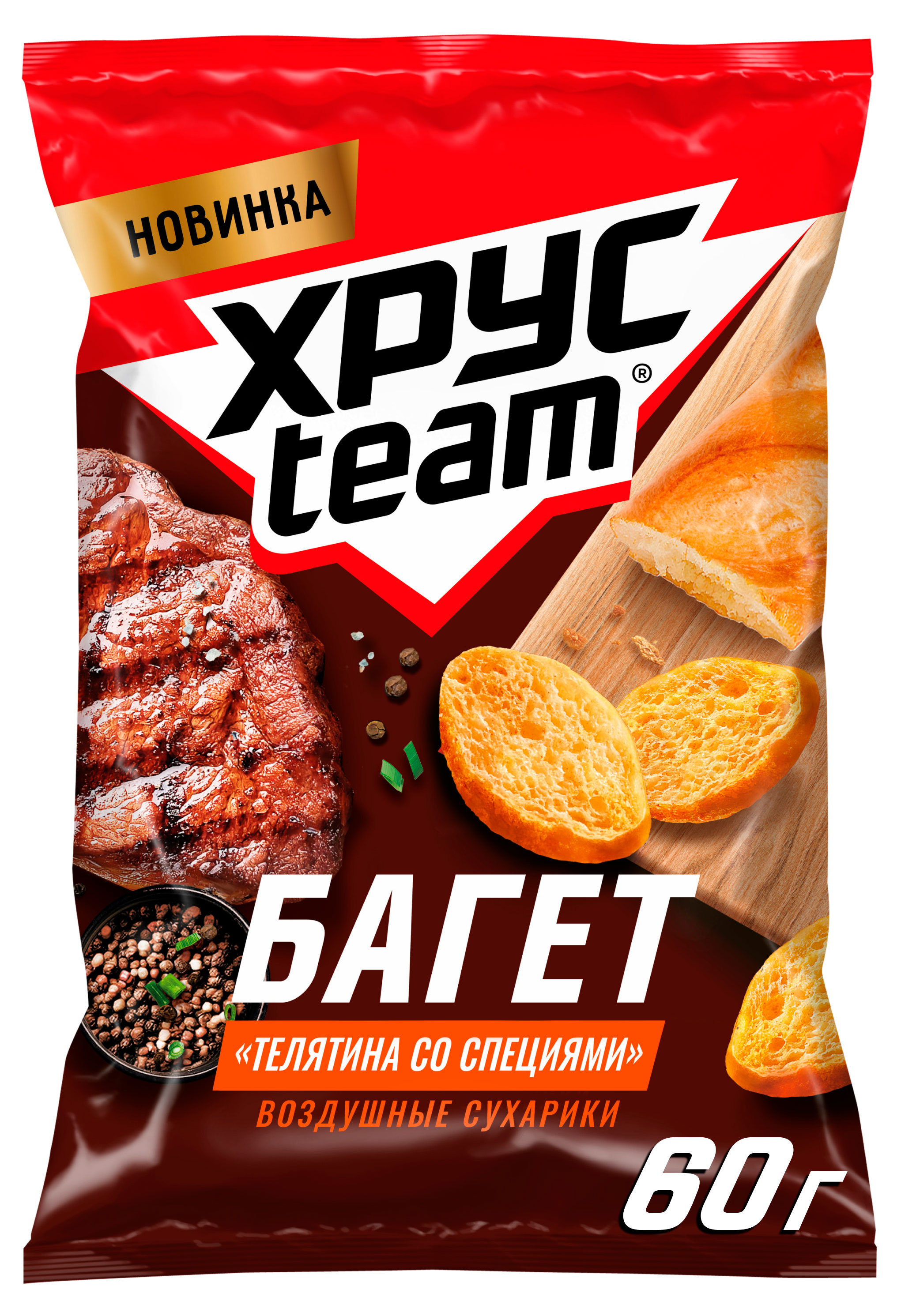 Изображение товара Сухарики воздушные Хрусteam Багет Телятина со специями, 60 г