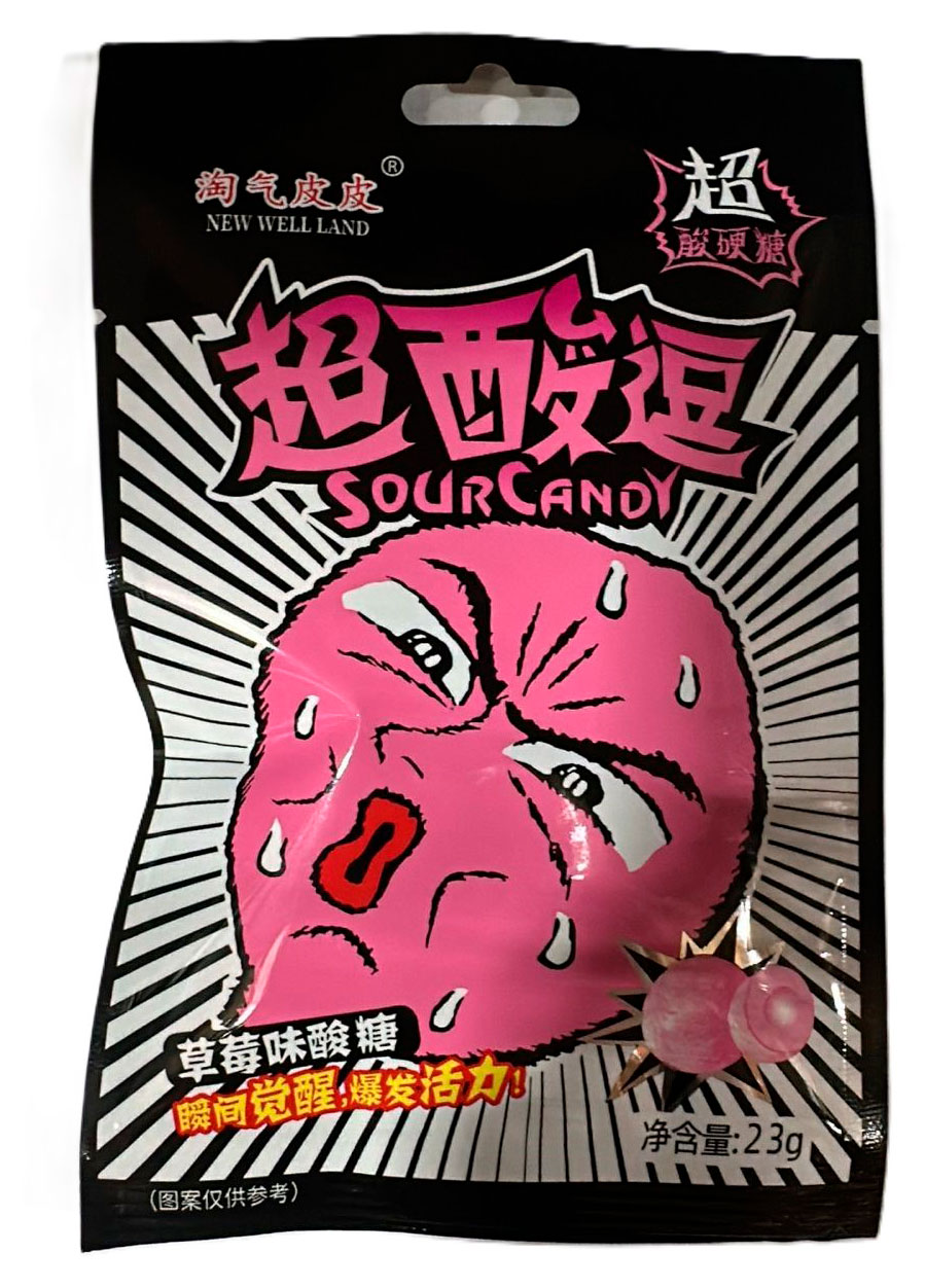 Изображение товара Конфеты леденцовые кислые Sour Candy со вкусом клубники Китай, 23 г