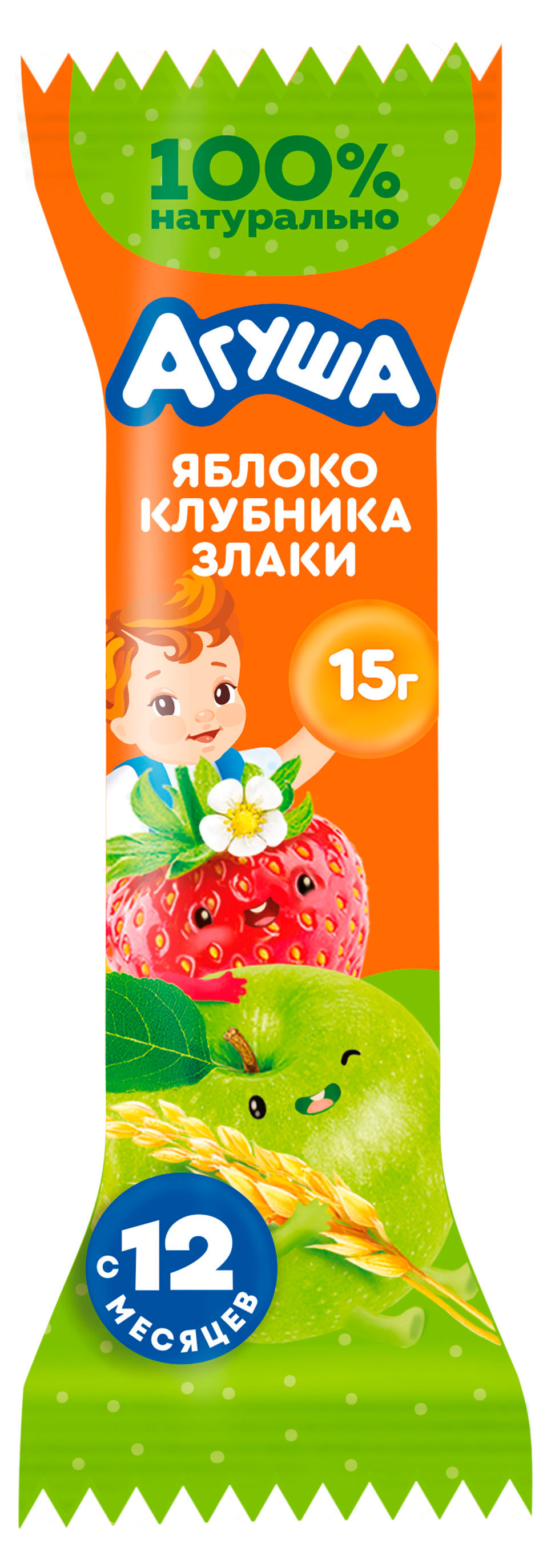 Изображение товара Батончик фруктовый «Агуша» Полезный перекус яблоко-клубника-злаки с 12 мес., 15 г