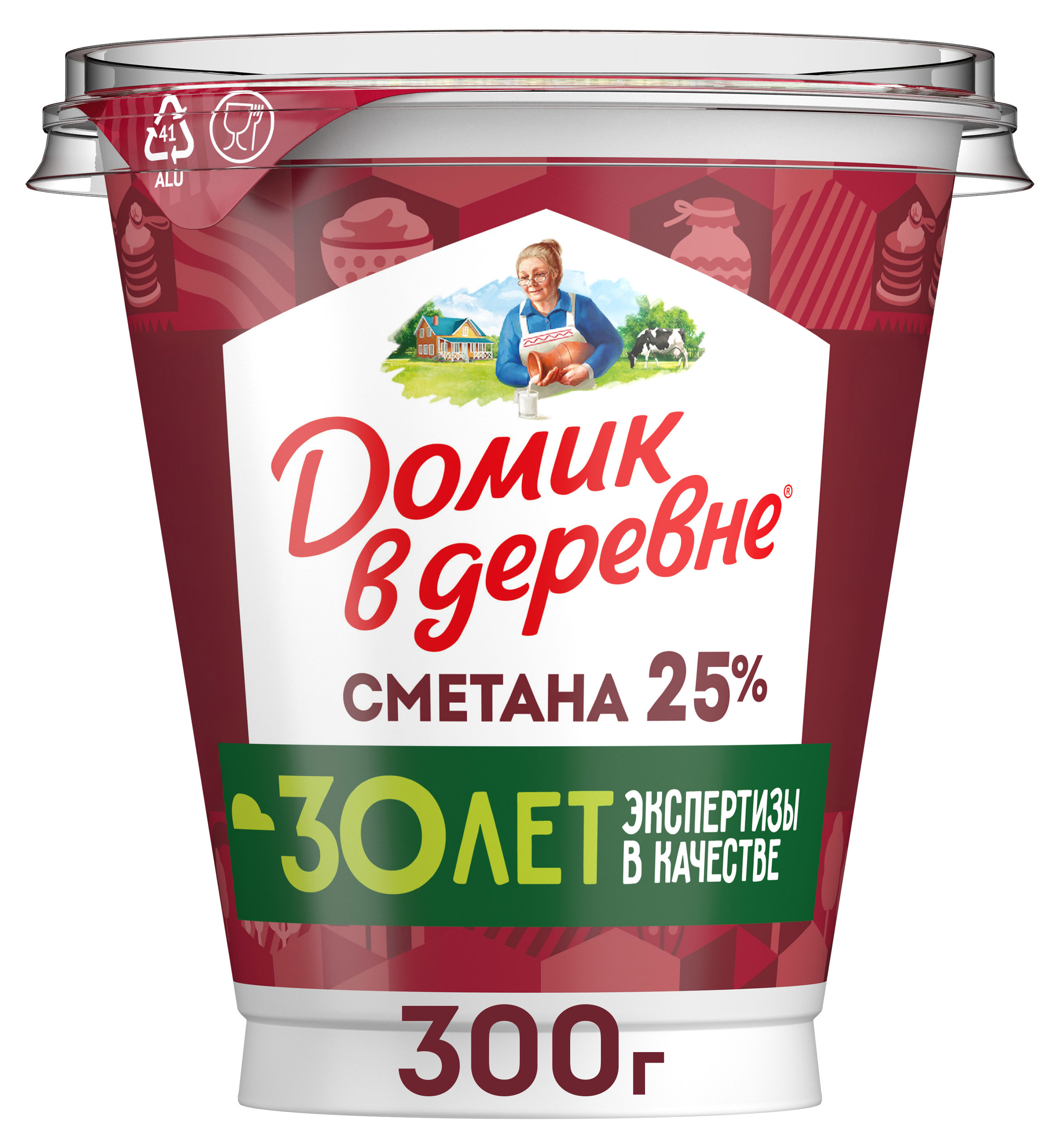 Изображение товара Сметана Домик в деревне 25% жирности, 0.3 кг, БЗМЖ