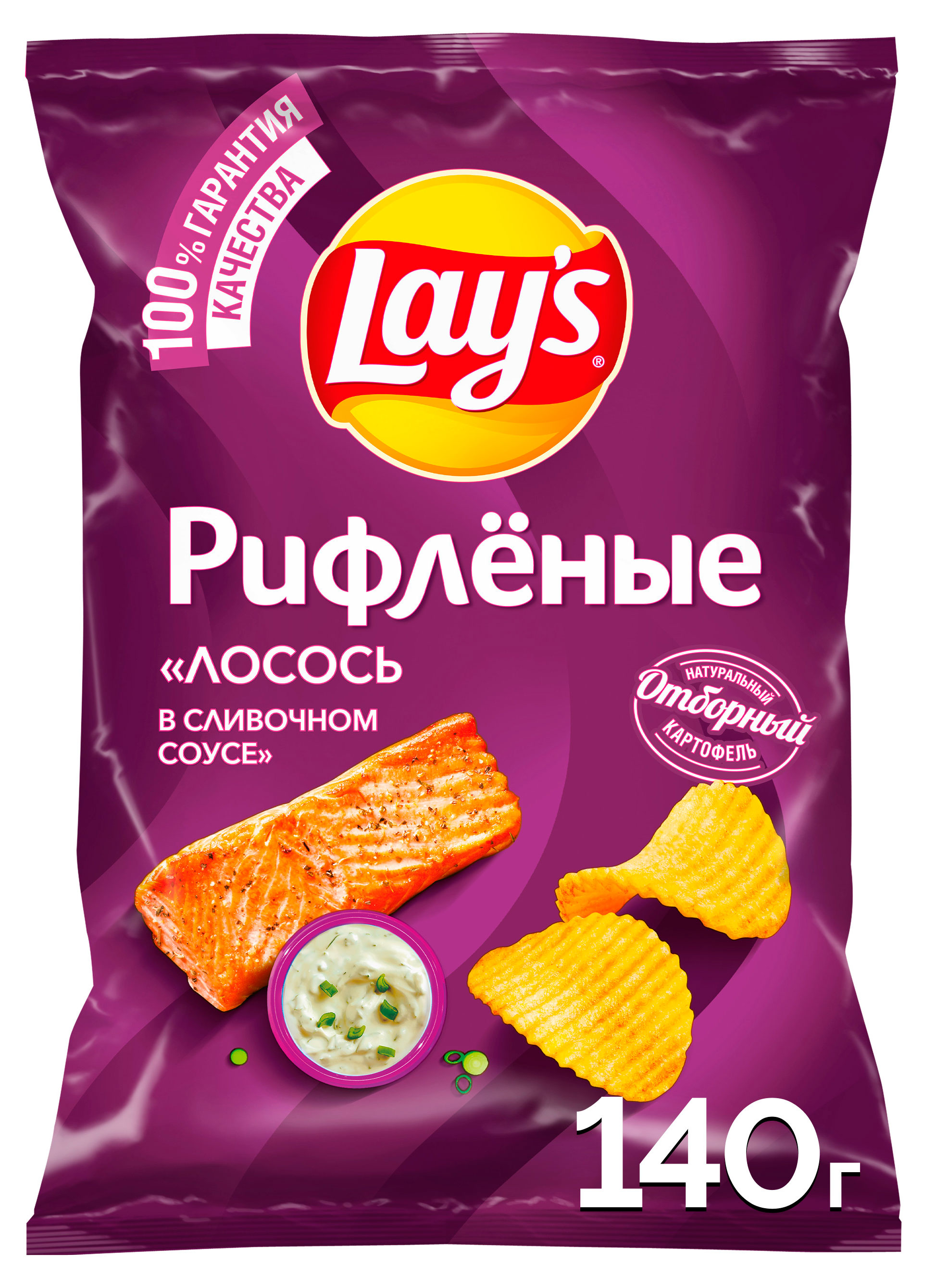 Изображение товара Чипсы картофельные Lay's Лосось в сливочном соусе рифленые, 140 г