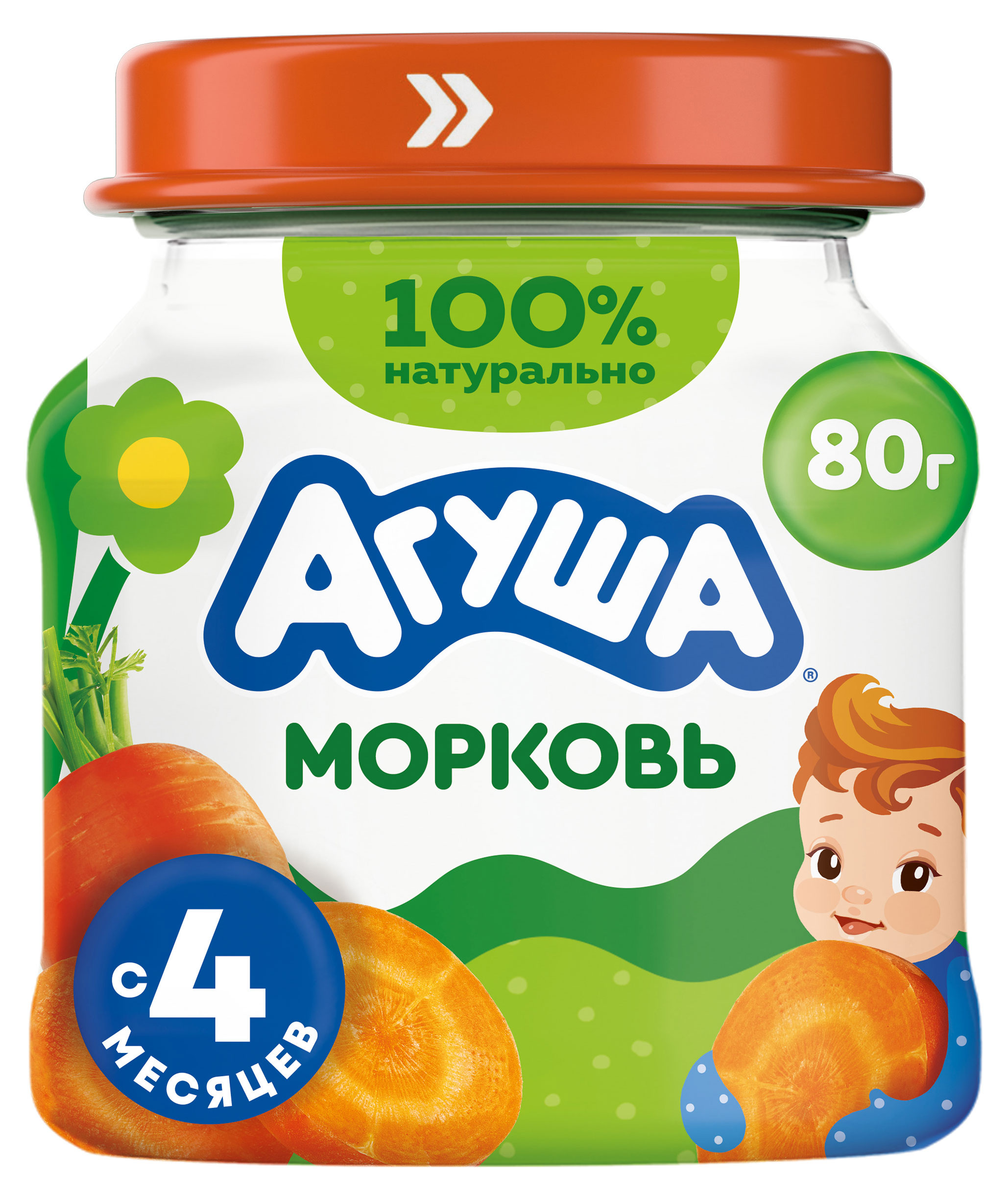 Изображение товара Детское пюре Агуша морковь 80 г с 4 мес. натуральное и гипоаллергенное