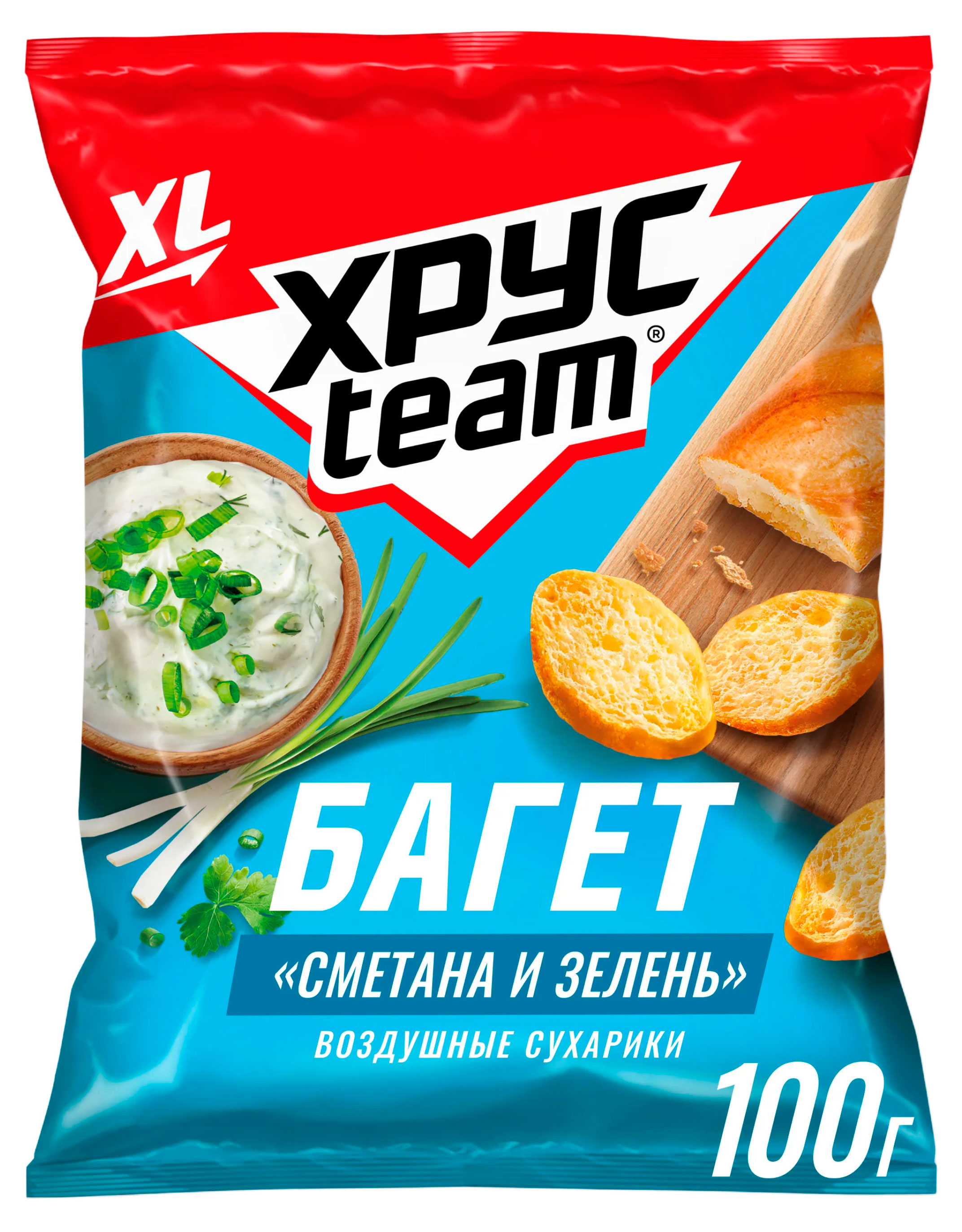 Изображение товара Сухарики Хрусteam Багет Сметана-Зелень, 100 г