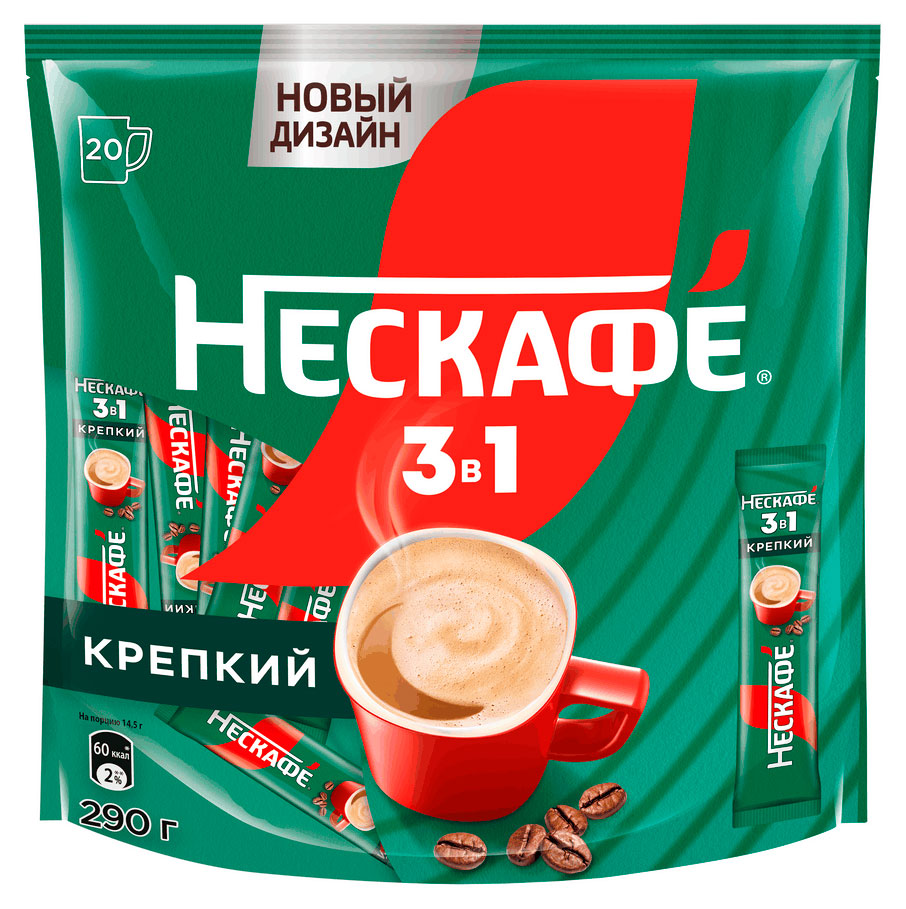 Изображение товара Напиток кофейный растворимый «Нескафе» 3в1 Крепкий, 14,5 г х 20 шт