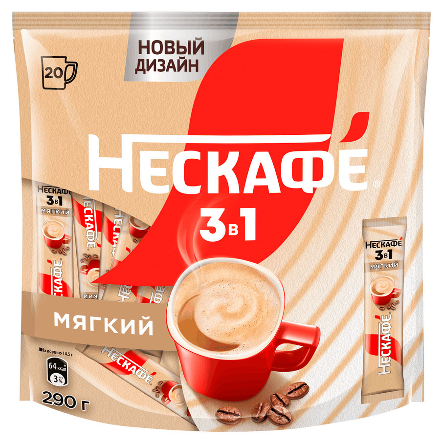 Изображение товара Напиток кофейный растворимый «Нескафе» 3в1 Мягкий, 14,5 г х 20 шт