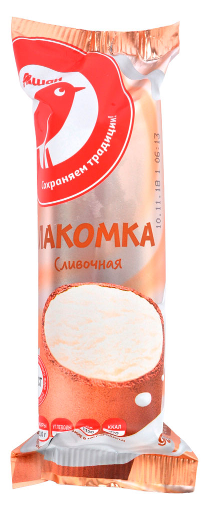 Изображение товара Мороженое молочное АШАН Красная птица Лакомка сливочная трубочка БЗМЖ, 90 г