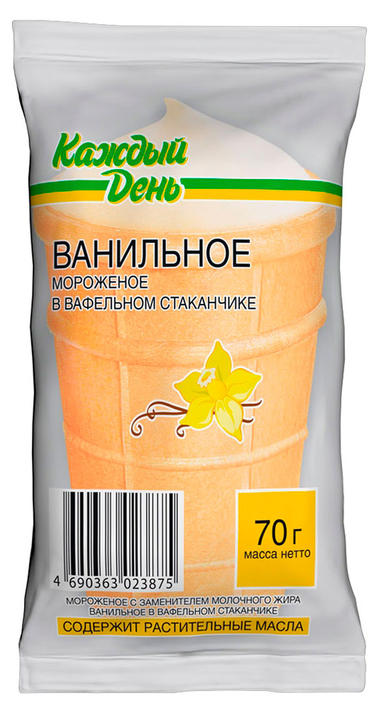 Изображение товара Мороженое молочное «Каждый день» вафельный стаканчик ванильный БЗМЖ, 70 г