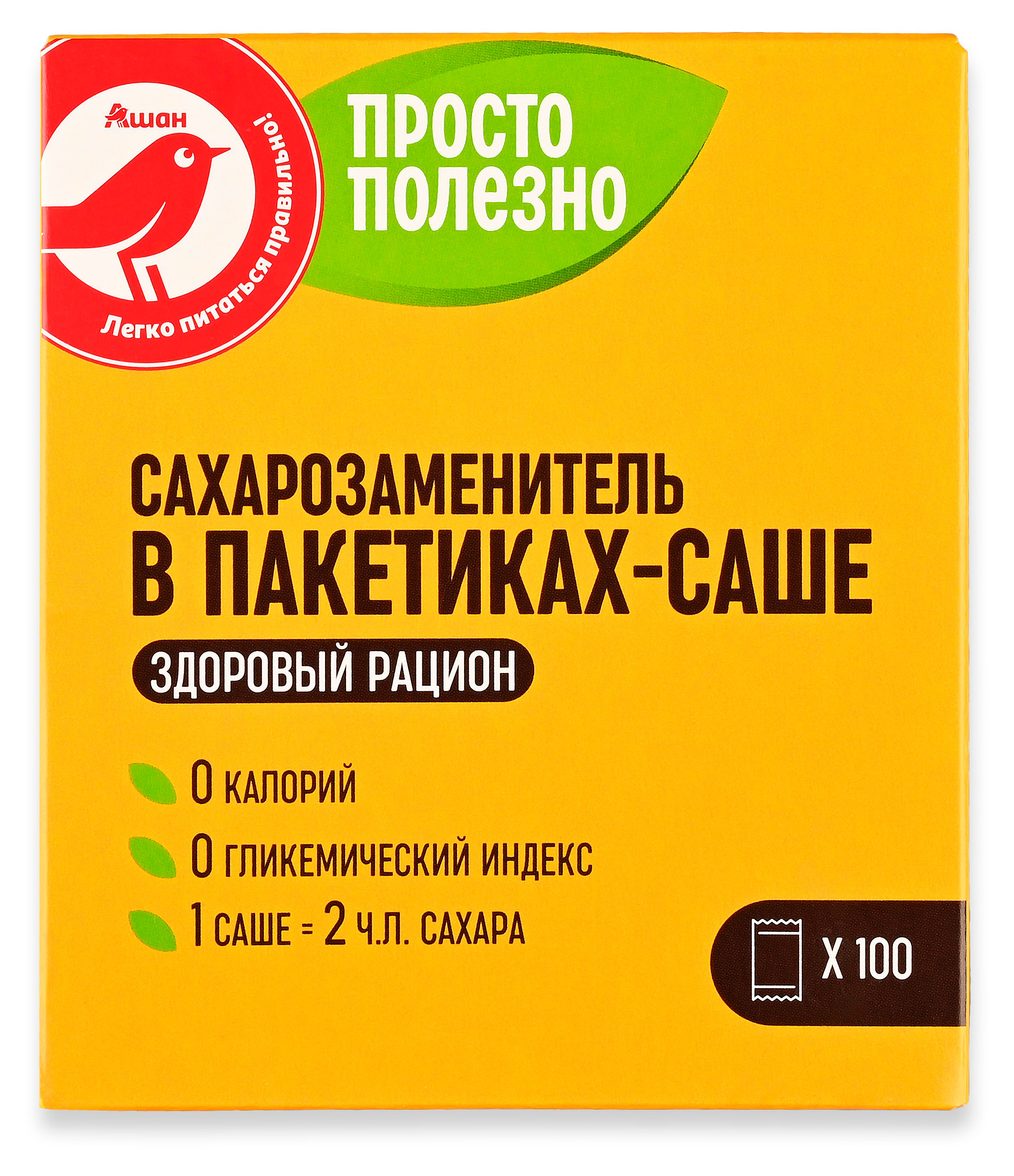 Изображение товара Сахарозаменитель АШАН Красная птица Просто Полезно в саше, 100 шт