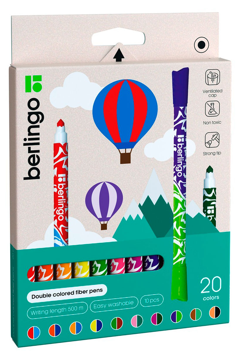 Изображение товара Фломастеры двусторонние Berlingo Воздушные шары, 20 шт