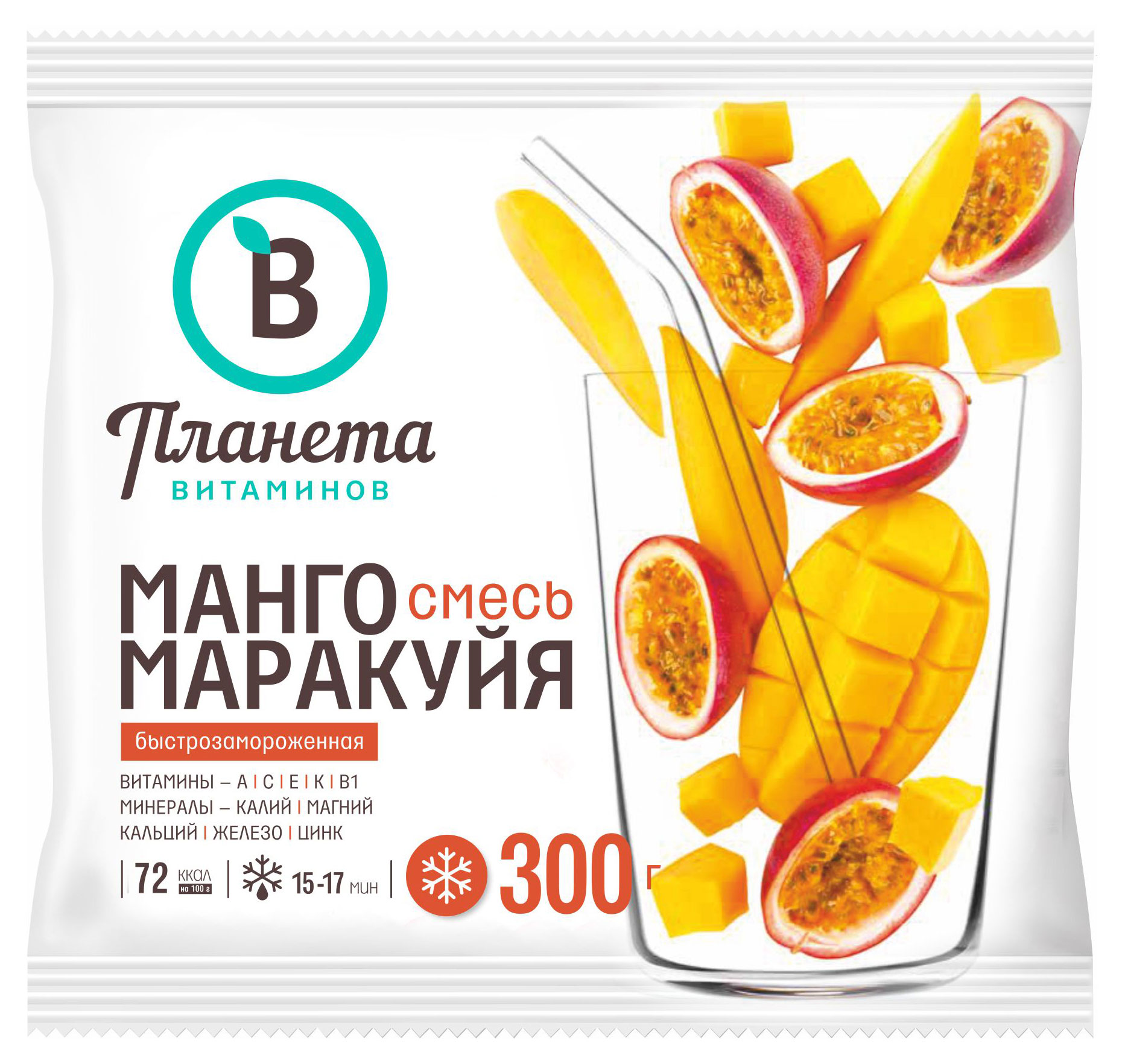 Изображение товара Смесь фруктовая «Планета Витаминов» Манго маракуйя замороженная Вьетнам, 300 г