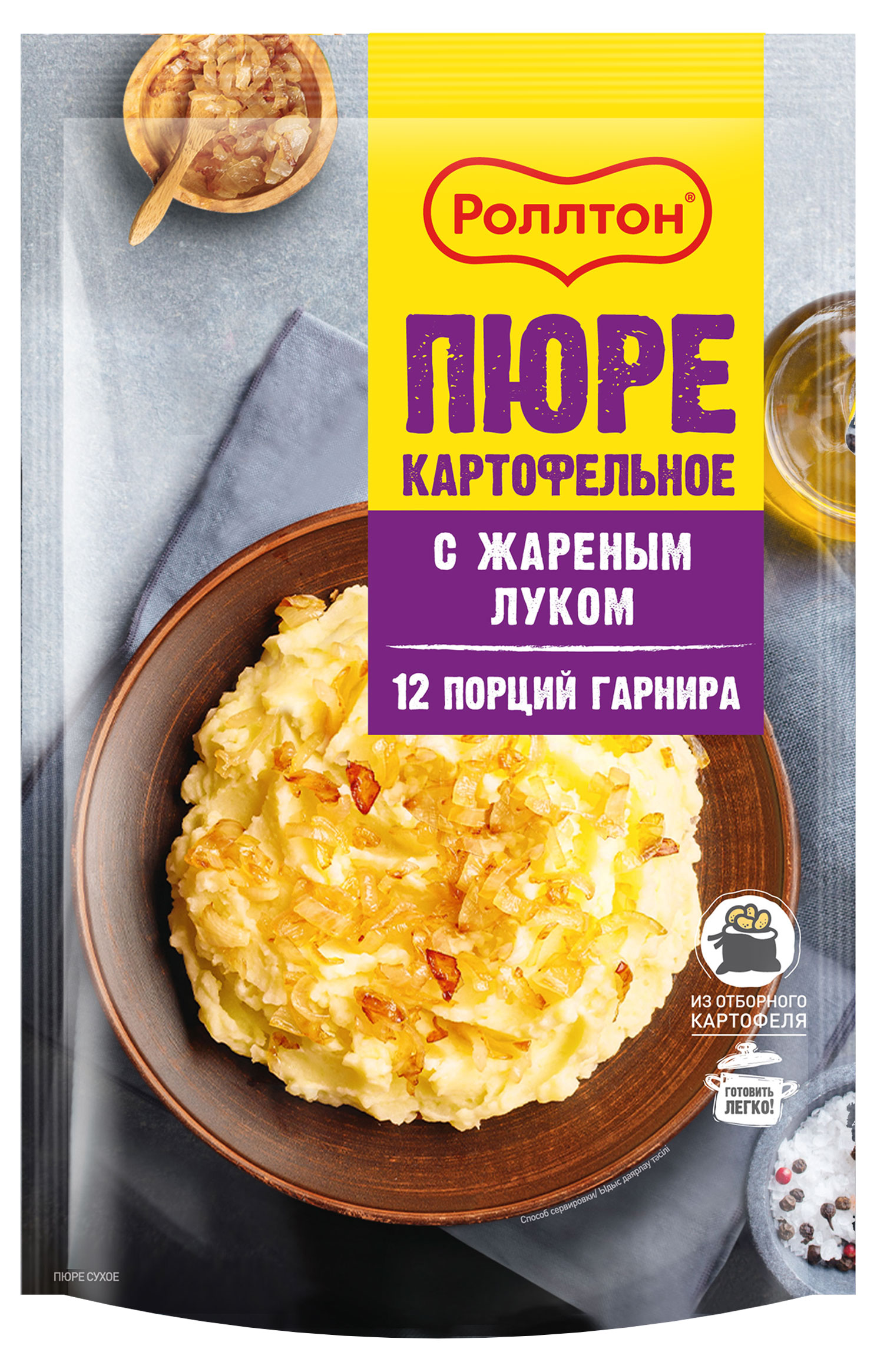 Изображение товара Пюре картофельное «Роллтон» сухое с жареным луком, 240 г