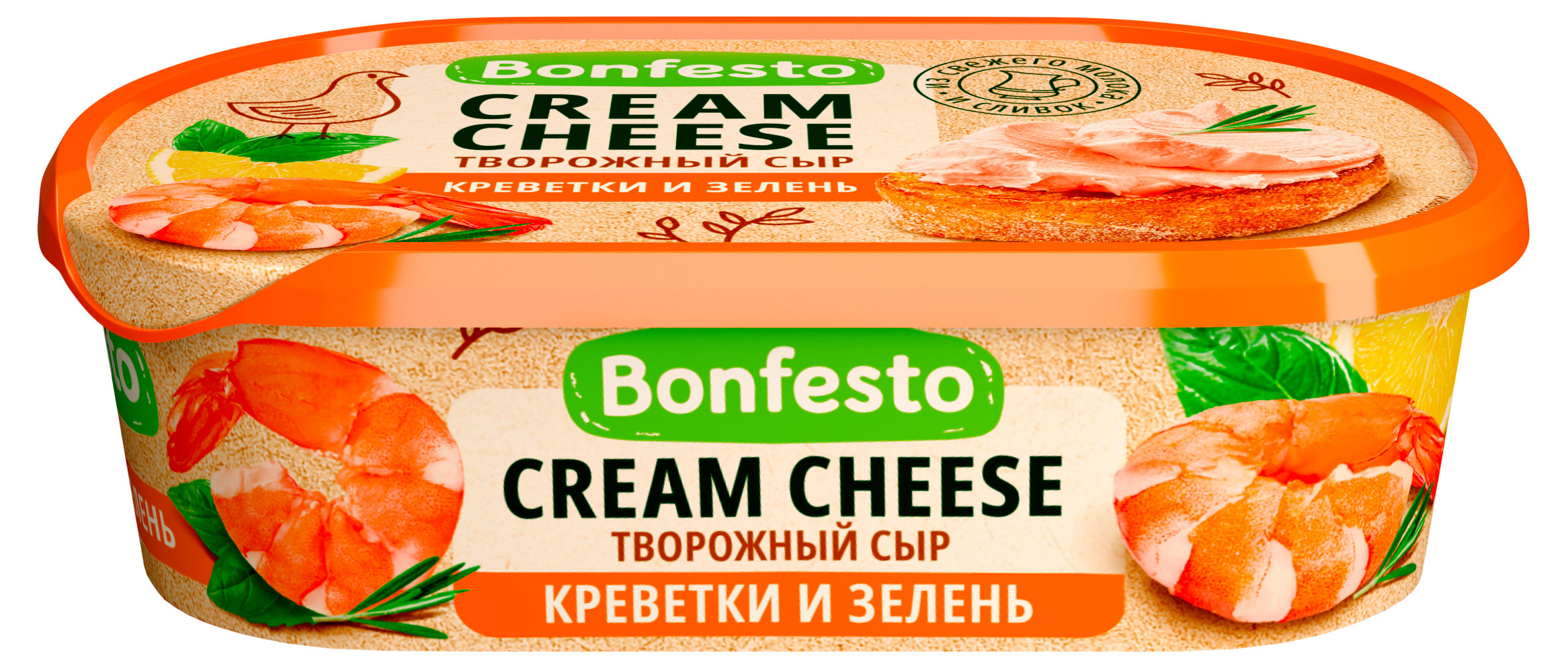 Изображение товара Сыр творожный кремчиз Bonfesto креветки зелень 65% БЗМЖ Беларусь, 140 г