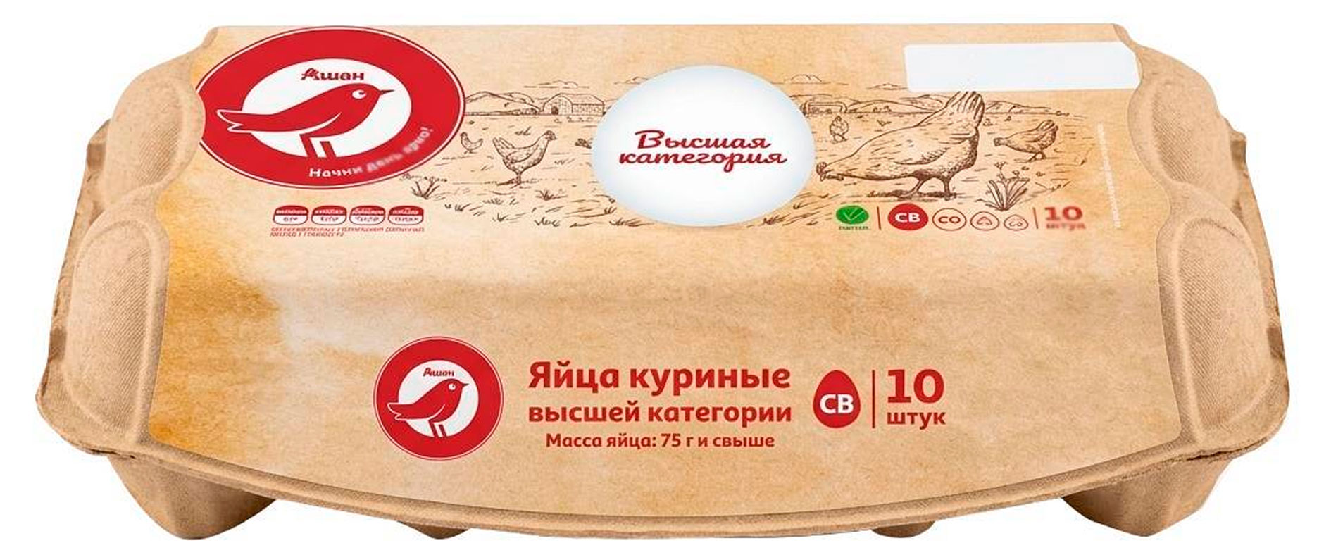 Изображение товара Яйцо куриное АШАН Красная птица СВ столовое белое, 10 шт