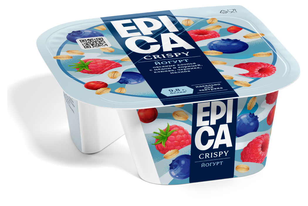 Изображение товара Йогурт густой ложковый EPICA Crispy натуральный и смесь из мюсли и сушеных ягод 6.5%, 138 г
