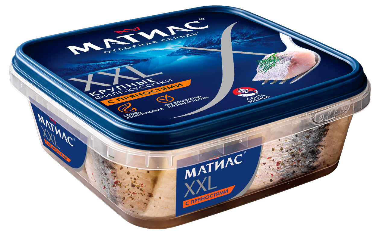 Изображение товара Сельдь слабосоленая в масле «Матиас» XXL крупные филе-кусочки с пряностями Беларусь, 350 г