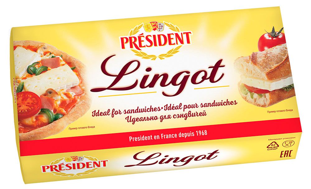 Изображение товара Сыр мягкий President Lingot Линго с белой плесенью 60% БЗМЖ, вес