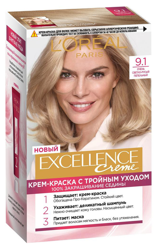 

Крем-краска для волос L'Oreal Paris Excellence светло-русый пепельный тон 9.1, 192 мл