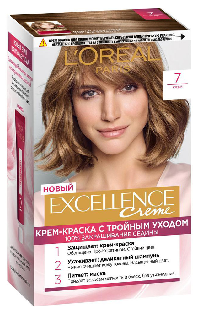 

Крем-краска для волос L'Oreal Paris Excellence светло-русый пепельный тон 7, 192 мл