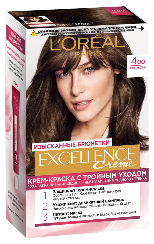 

Крем-краска для волос L'Oreal Paris Excellence каштановый тон 4, 192 мл