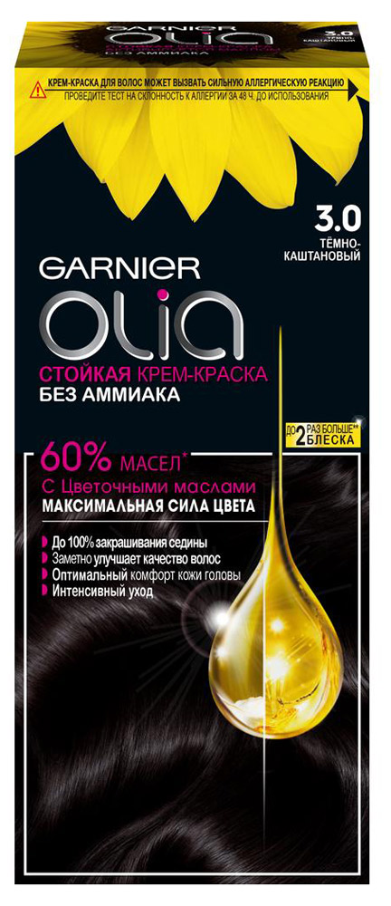 

Краска-крем для волос Garnier Olia темно-каштановый тон 3.0, 160 мл, 112 мл