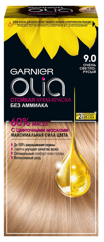 

Краска-крем для волос Garnier Olia очень светло-русый тон 9.0, 160 мл, 112 мл