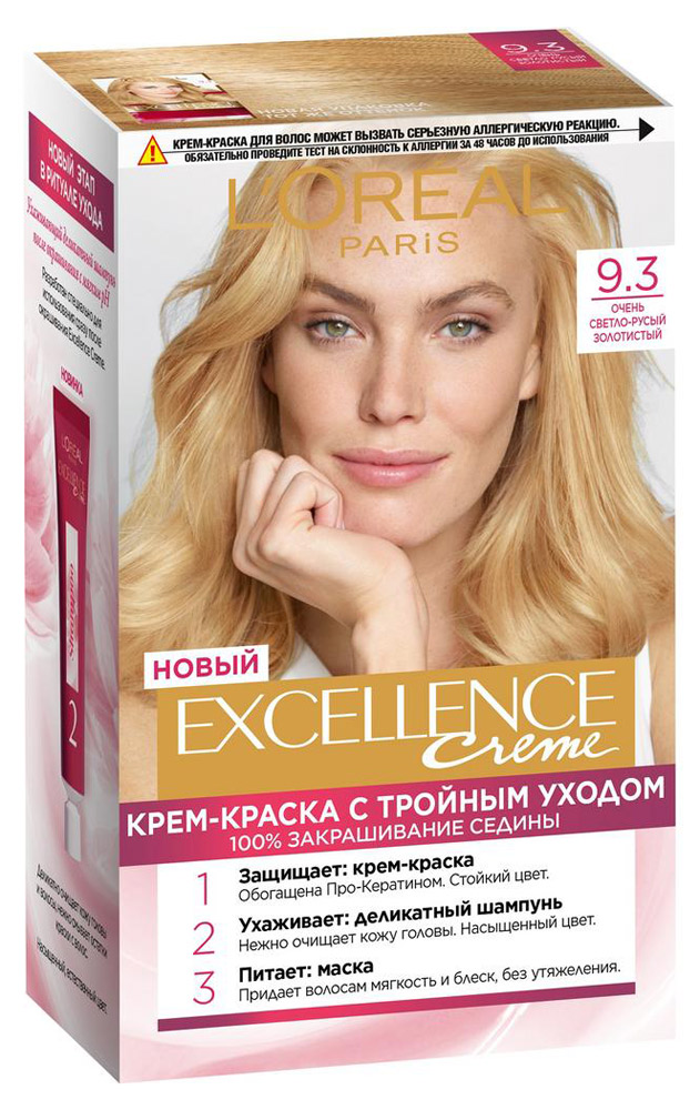 

Крем-краска для волос L'Oreal Paris Excellence светло-русый золотистый тон 9.3, 192 мл