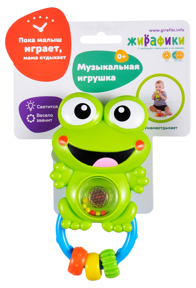 

Игрушка-погремушка музыкальная Жирафики Лягушонок с рождения, 1 шт