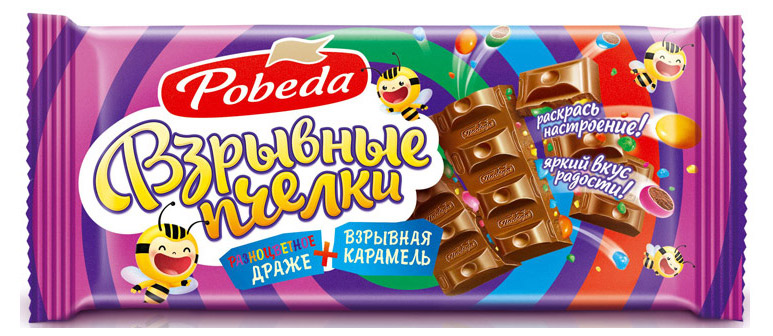 

Шоколад Победа Вкуса Взрывные Пчелки с мини-драже и взрывной карамелью, 80 г