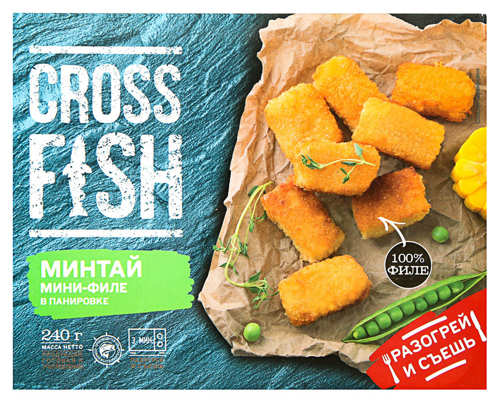 

Минтай мини-филе POLAR Cross Fish наггетсы рыбные кусочки в панировке, 240 г
