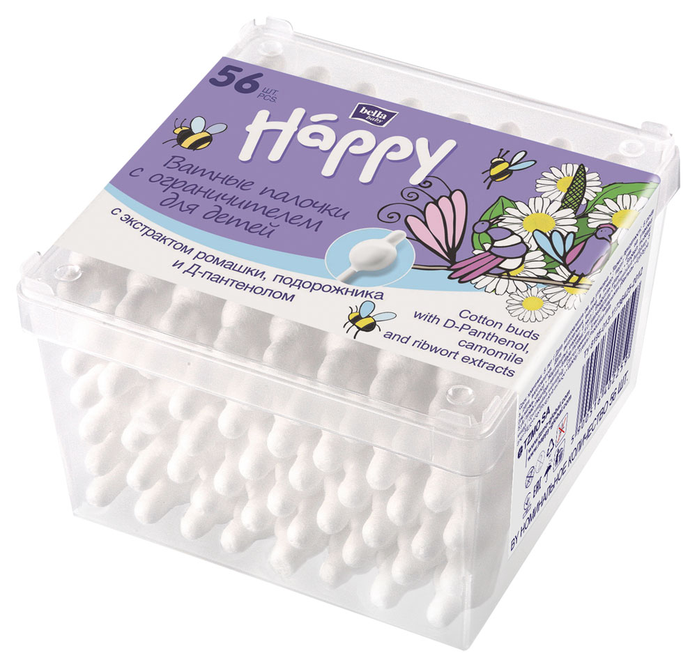 

Ватные палочки для детей Bella Baby Happy с экстрактом ромашки и подорожника, 56 шт
