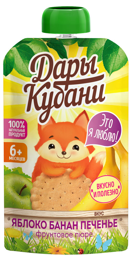 

Пюре фруктовое Дары Кубани яблоко-банан-печенье с 6 мес., 90 мл