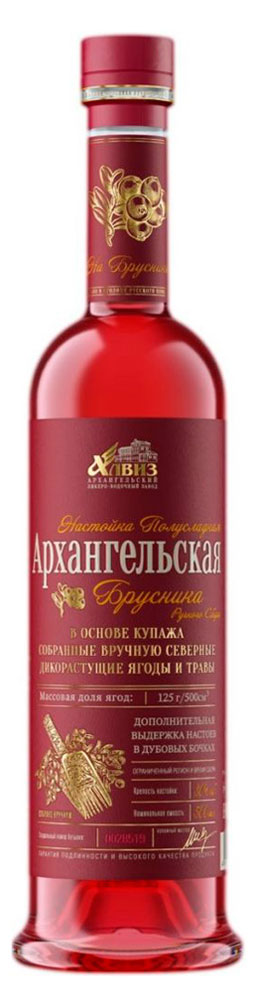 

Настойка Архангельская Брусника ручного сбора полусладкая Россия, 0,5 л
