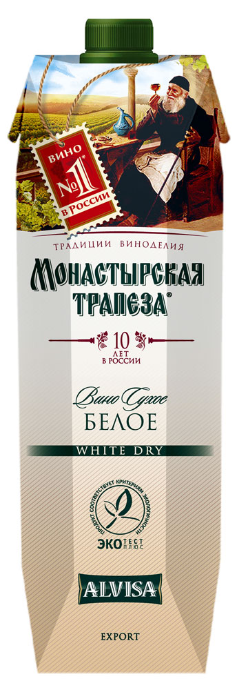 

Вино Монастырская трапеза столовое белое сухое Россия, 1 л