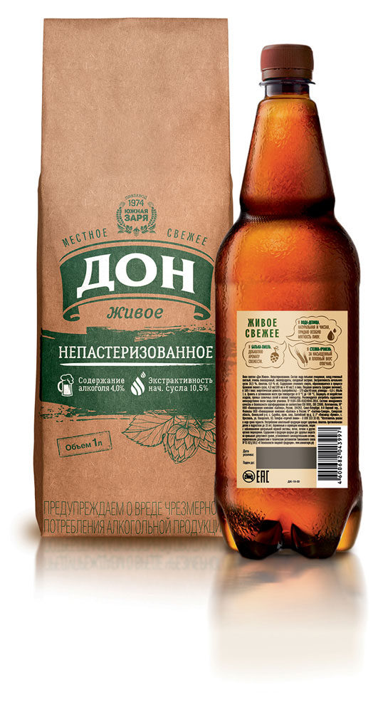

Пиво Дон Живое светлое фильтрованное 4%, 1 л
