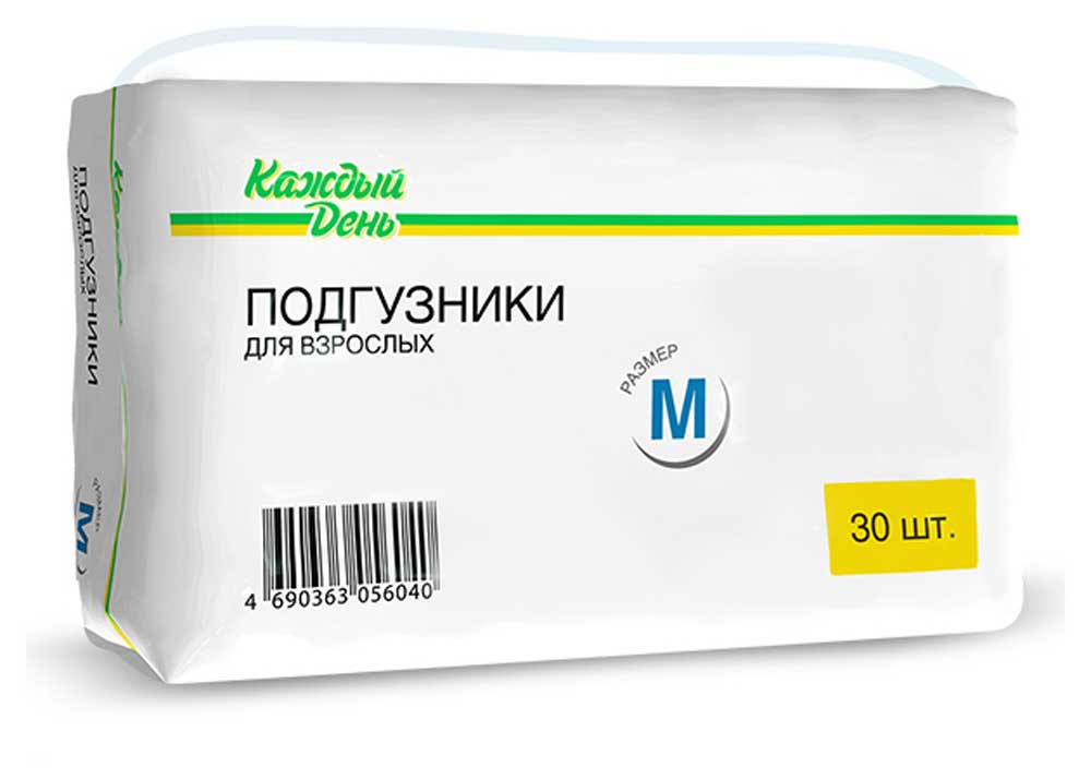 

Подгузники для взрослых Каждый день размер М обхват 70-130 см, 30 шт