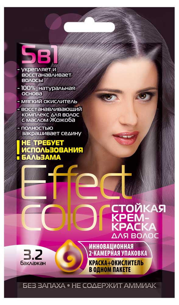 

Крем-краска для волос Фитокосметик Effect Сolor тон баклажан 3.2, 50 мл