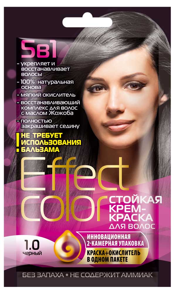 

Крем-краска для волос Фитокосметик Effect Сolor тон черный 1.0, 50 мл