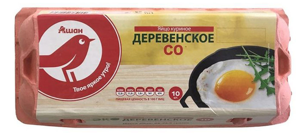 

Яйца куриные АШАН Красная птица Деревенские С0 белое, 10 шт