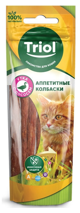 

Лакомство для кошек Triol колбаски из лосося с уткой, 40 г
