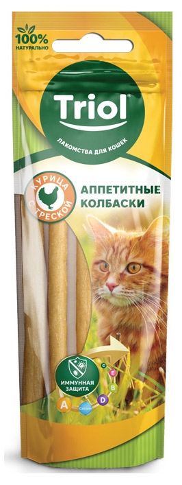 

Лакомство для кошек Triol колбаски из трески и курицы, 40 г