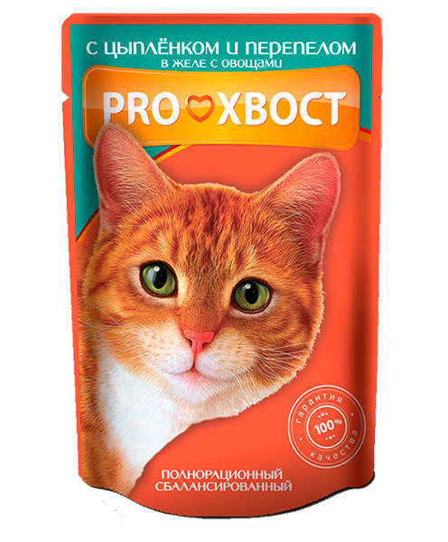 

Корм для кошек ProХвост цыпленок и перепел в желе с овощами, 85 г