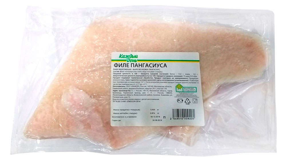 

Пангасиус замороженый Каждый день филе ~ 1 кг, вес