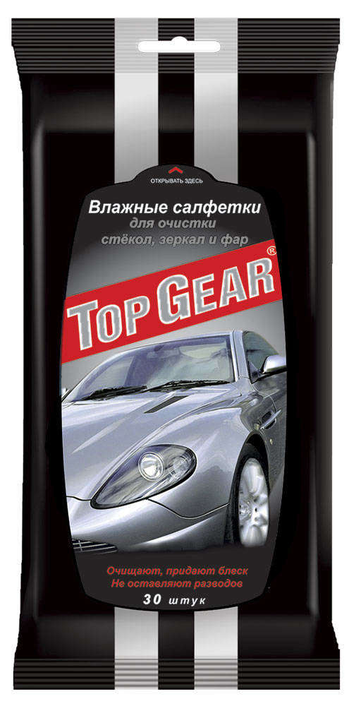 

Салфетки влажные TopGear для очистки стекол зеркал и фар, 30 шт