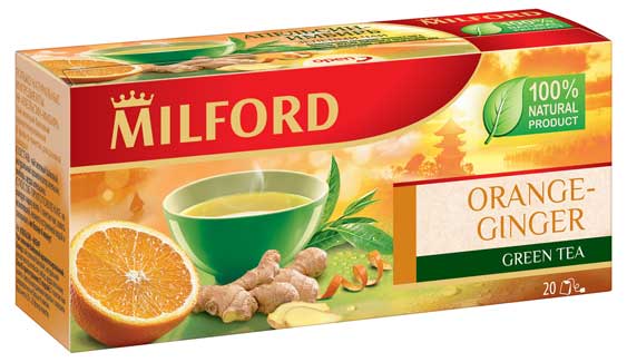 

Чай зеленый MILFORD с апельсином и имбирем в пакетиках, 20х1,4 г