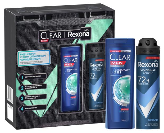 

Подарочный набор Rexona men Будь уверен 2023, дезодорант-аэрозоль 150 мл + шампунь для волос 200 мл