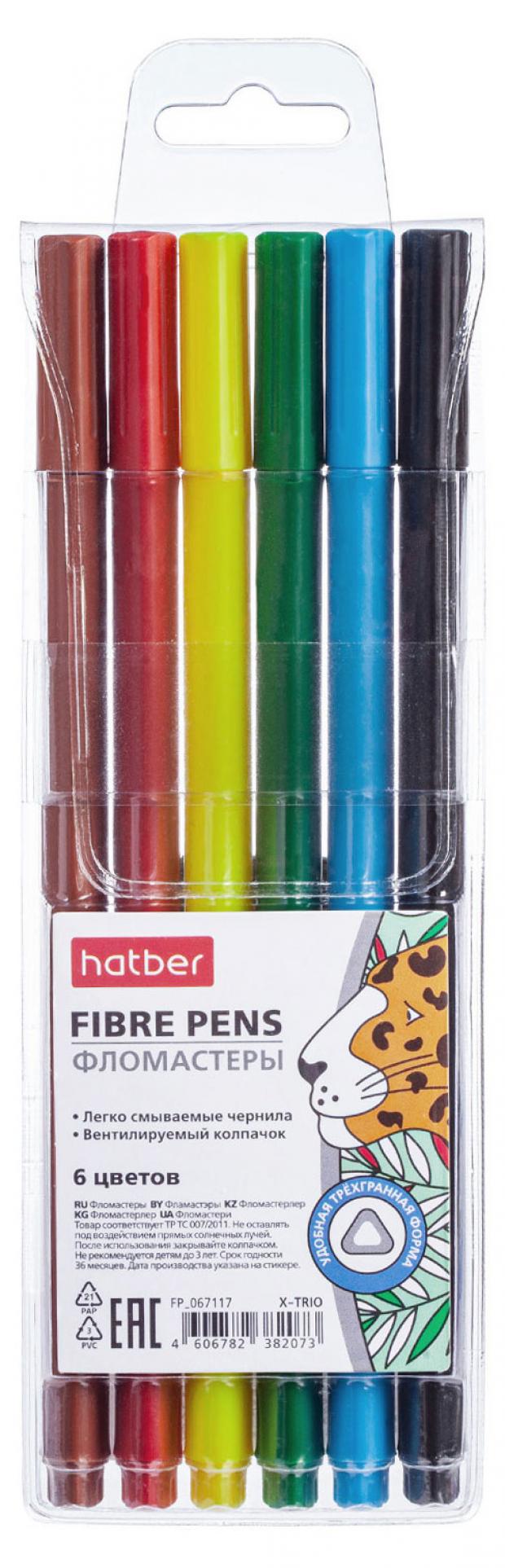 

Фломастеры Hatber трехгранные корпус X-trio, 6 цветов