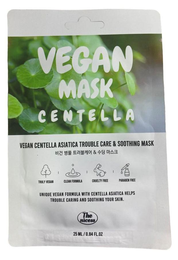 Маска для лица The nicess Vegan Centalla успокаивающая с центеллой, 25 мл