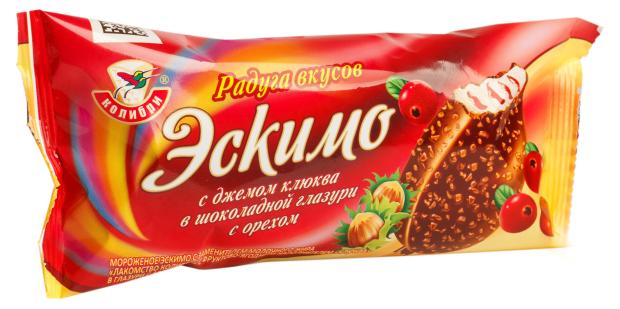 

Мороженое эскимо Лакомство Колибри с джемом из клюквы в глазури с арахисом ЗМЖ, 70 г