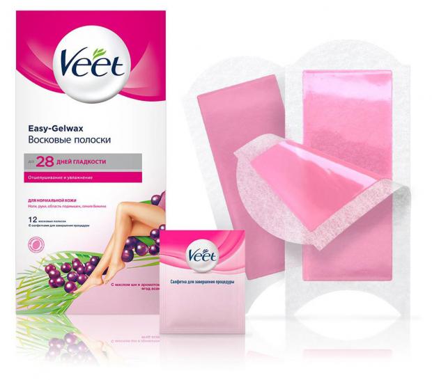 Восковые полоски Veet c технологией Easy Gel-wax, 12шт